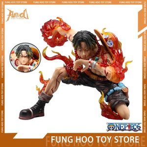 Anime Manga 20cm One Piece Ace Anime Figure Ace Sitting Posture Figures Led Lighting Gk Pvc Statue Figurine Decoration Collection Model Doll L230717