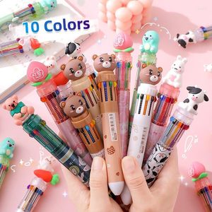 10 pçs/lote Canetas esferográficas de desenho animado 10 cores Cute Bear Cow Caneta multicolorida Kawaii Kids School Artigos de papelaria Material de escritório Presentes