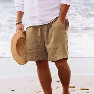 Shorts Masculino Linho Verão Cordão Cintura Elástica Perna Reta Simples Conforto Respirável Curto Diário Linho Praia Algodão Mistura Moda Chique Moderno Micro-elástico