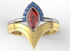 Bröllopsringar 2st/set Senaste Geek Love Quality Bride Ring Set Jewelry Natural Ruby Sapphire V-formad