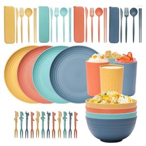 Dinnerware Sets A Set Colorful Straw Utensils Reusable Tableware Lightweight Unbreakable Dishwasher Microwave Safe Eco Friendly