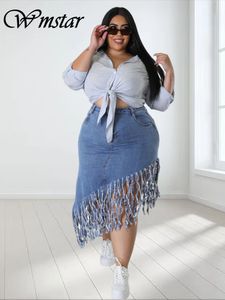 Skirts Wmstar Plus Size Only Skirts Women's Clothing Denim Maxi with Tassel Sexy Bodycon In Outfits Wholesale Drop 230715