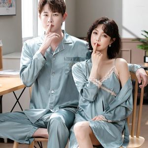 Women's Sleepwear Robeset Pajamas Set For Couple Shirt&Pants Satin 2PCS Men&Women Pijamas Suit Casual Nightwear Loungewear Sexy Bathrobe