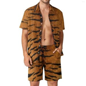 Men's Tracksuits Tiger Print Men Sets Animal Skin Pattern Streetwear Casual Shirt Set Short Sleeve Design Shorts Summer Fitness Outdoor Suit