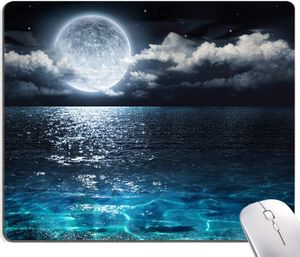 Okyanus ve Ay Mouse Pad Moon, Berrak Mavi Okyanus Mouse Pad'i Aydınlatan Bilgisayar Dizüstü Bilgisayar için Kaygılamalı Kıkan Kauçuk Base