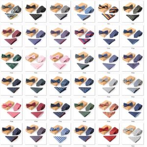 Bow Ties Neck Tie Set Slim For Men Handkerchiefs Pocket Square Bowtie Stripe 43 Designs 3 Pieces In One