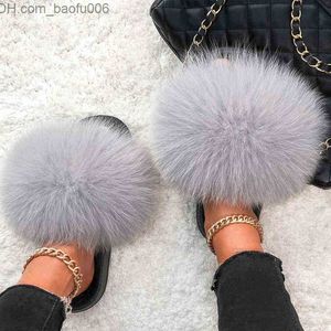 Slippers Slippers Women Real Raccon Fox Fur Slide Female Furry Sandals Lady Outdoor Fluffy Summer Luxury Flat Shoes Women Better Quality Y21357563 Z230717