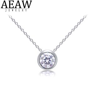 Strängsträngar D Färg Rund utmärkta Pendant Bezel Inställning 1Carat 6.5mm Gift For Women Pendant Necklace Plated 14K White Gold 230715