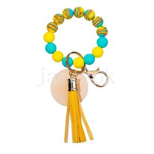Handpärlade silikonpärlor Key Ring Full Color Silicone Beech Pärlor handledsnyckelarkant för kvinnor DF091