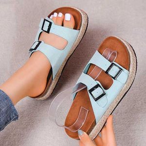 Hausschuhe 2022 Neue Sommer Strand Kork Hausschuhe Casual Doppel Schnalle Nicht-slip Clogs Rutschen Frauen Slip auf Flip-Flop schuh L230717