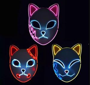 Demon Slayer Fox Mask Cadılar Bayramı Partisi Japon Anime Cosplay Kostüm LED Maskeleri Festivali destekler Toptan