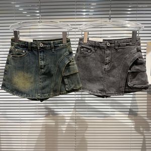 Kvinnor Jeans Prepomp 2023 Summer Collection Vintage Big Pockets Denim Shorts kjol Kvinnor Kort 840