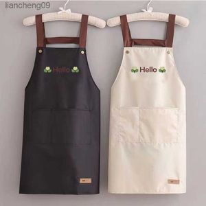 2023 Apron Home Kitchen Waterproof And Oilproof Workwear Summer Thin Dining Aprons Cooking Apron Dress Black Apron L230620