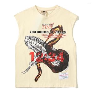 Men's Tank Tops 123 Letter Snake Print Sleeveless Vest For Men Summer Vintage High Street Loose Casual Unisex Oversized Cotton Tees