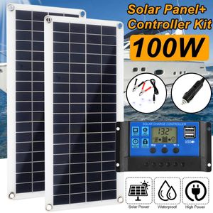 Batterier 100W Solar Panel Kit Dual 12V USB med 30A60A Controller Cells Poly för Car Yacht RV Batteriladdare 230715
