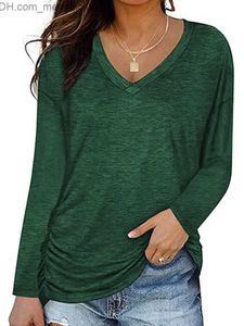 Women's Knits Tees Women's long sleeved lightweight Sweatshirt V-neck ruffled T-shirt top Z230717