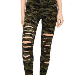 Legginsy damskie do spodni fitness Leggins Kamuflage Otwory Streetwear