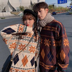 Women's Sweaters 2023 Vintage Thicken Geometric Pattern Women Autumn Winter Pullovers Jumpers Female Korean Knitted Sweater Couple