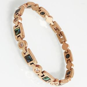 Link Armbänder Luxus Rose Gold Überzogene Edelstahl Kristall Shell Armband Für Frauen Gesundheits Germanium Magnetische Damen Schmuck Geschenke