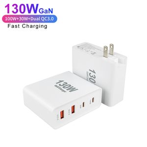 Alta velocidade 130 W GaN tipo C 4 portas Carregamento rápido para MacBook Laptop Tablet Celular PD QC Adaptador de carregador de energia portátil