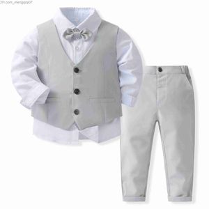 Set di abbigliamento Set di abbigliamento per boutique per bambini 1 2 3 4 e 5 anni abbigliamento per il compleanno di un ragazzo grigio signore che indossa gilet a maniche lunghe abbigliamento per bambini Z230717