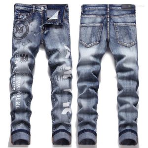 Jeans masculino Arrivals Streetwear Calça skinny stretch jeans com estampa grafite slim fit