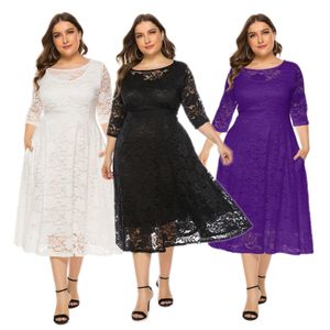 Taglie forti Abiti Estate Elegante Big Size 5XL 6XL Mezza manica Casual Donna Midi Abito Pizzo Primavera Donna Taglie forti Abiti da sera per feste di nozze 230715