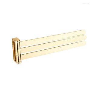 Conjunto de acessórios de banho A63I Barras de toalhas móveis dobráveis Racks de banheiro Suporte de cabide Fixação na parede Prego perfurado 3 camadas Rotatable Gold 288 mm