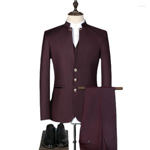 Men's Suits Men Suit Sets Chinese Tunic Stand Collar Classic Casual Blazer Brand Design Business Male Cotton Set 3 Pieces