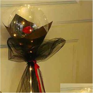 Coroas de Flores Decorativas Led Balão Luminoso Buquê de Rosas Balões Transparentes de Hélio Festa de Aniversário de Casamento 2021 Feliz Ano Chr Dhdur