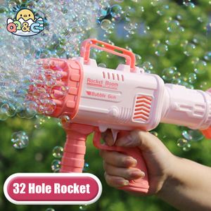 Gun Toys 32 Hole Bubbles Kids Toy Rocket Soap Bubble Machine Guns Automatic Blower Portable Pomperos with Light for Children Gift 230617