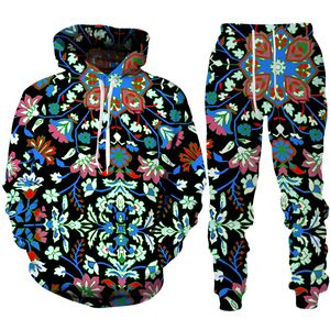 Men and Women 3D Printed Colorful Cashew Flower Casual Clothing Wolf Fashion Sweatshirt Hoodies and Trousers Exercise Suit004