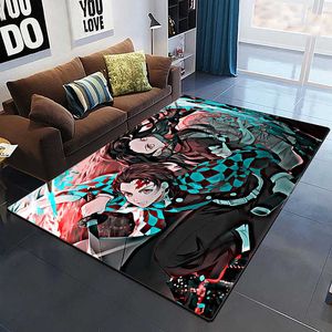 Tapetes Slayer Demon Slayer Moda 3D Art Prind Floor Mat Sala de estar Carpet Anime Função para um tapete grande de tapete grande área de flanela macia reprodução R230717