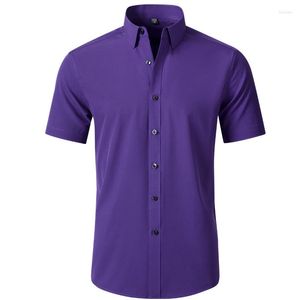 Camicie eleganti da uomo Viola manica corta per uomo Business Casual Tinta unita Social Shirt Party Wedding Slim Fit Non Irong Camisas