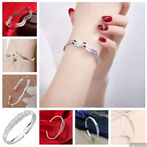 Bracciale Bangle placcato argento 925 Bracciale apribile carpa pavone onda di bambù che modella una selezione di 7 stili