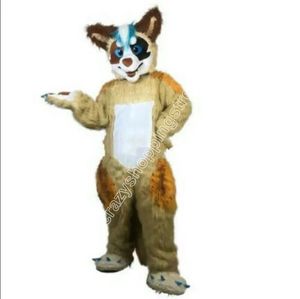 Brun Long Fur Husky Fox Dog FurryMedium Mascot Costume Walking Halloween Suit Party Role Play Christmas and Large Event Play Costume