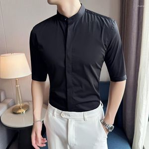 Herrklänningskjortor Summer High Quality Standing Collar For Men Clothing 2023 Slim Fit Business Casual Tops Half Sleeve T-shirt Plus Size 4xl