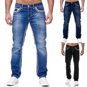 Мужские джинсы брюки джинсовые брюки карманы прямая нога с твердым цветом комфорт.