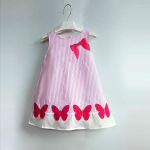 Девушка платья детские девочки полосатые хлопка для летнего милого платья детское лук без рукавов 2023 розовая одежда 2-3 года