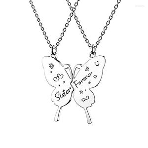 Pendant Necklaces 2Pcs/Set Sisters Forever Sun Moon Matching Necklace Stainless Steel Butterfly Shaped Puzzle Birthday Jewellery