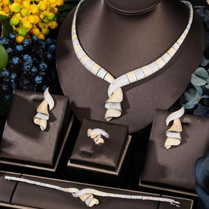 Halsbandörhängen set Godki Luxury African Bowknot Jewelry for Women Wedding Cubic Zirconia Dubai Bridal Nigerian Party Set2023