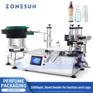 ZONESUN Perfume Bottle Filling Machine Scent Fragrance Packaging Monoblock Bowl Feeder Peristaltic Pump Servo Control ZS-AFC7C