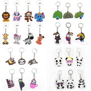 PVC Cartoon Animal Keychain Jungle Animals Keyring Panda Sloth Peacock Alpaca Shape Key Ring Holder Charm Söt prydnadsmode Väska hängande gåvor