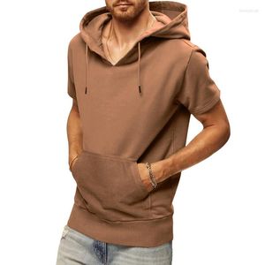 Men's Hoodies Fashion Loose Short Sleeve Solid Hoodie Mens Spring Summer Casual V Neck Hooded Sweatshirts For Men Clothes Leisure Tops