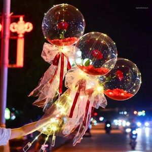 Balão Luminoso Rosa Bouquet Hélio Balões Transparentes Festa de Aniversário de Casamento 2021 Feliz Ano Novo Enfeites de Natal1289g