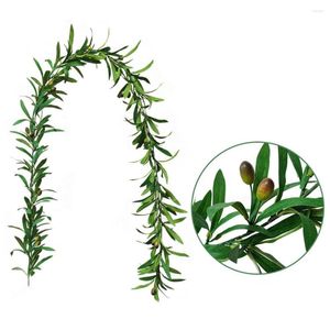 Decorative Flowers 1.85m Olive Green Leaf Artificial Plant Vine Garland Hanging Wedding Arch Decoration Wreath Garden Home Floral Decor