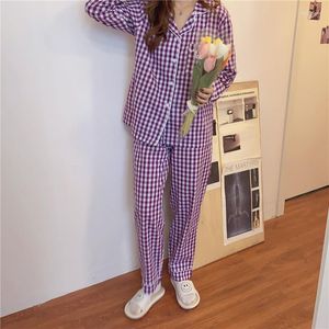 Kadın Placess Çift Ekose Ev Takım Sıradan Pijama Set Kadın Erkekler Bahar Gecesi hırka Pantolon Servis Pamuk Pantolon L961
