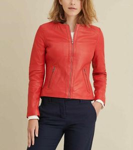 Women's Leather Genuine Jacket Women Red Valentine Stylish Lambskin Real Motorcycle