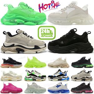 2023 Triple S Men Women Designer Casual Shoes Platform Sneakers Clear Sole Black White Grey Red Pink Blue Royal Neon Green Mens Trainers Tennis Storlek 36-45