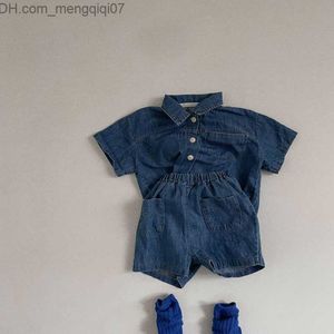 Conjuntos de roupas de verão conjunto de roupas de bebê infantil conjunto de menino camisa jeans + jeans casual infantil menina top e shorts Z230717